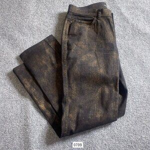 Lafayette 148 Pants Womens 10 Black Gold Shimmer Straight Leg Stretch Je…